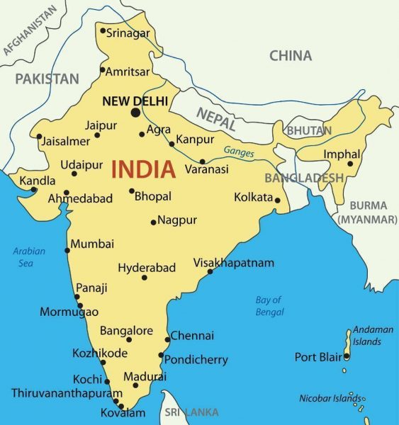 mapa de india con estados y ciudades y distritos