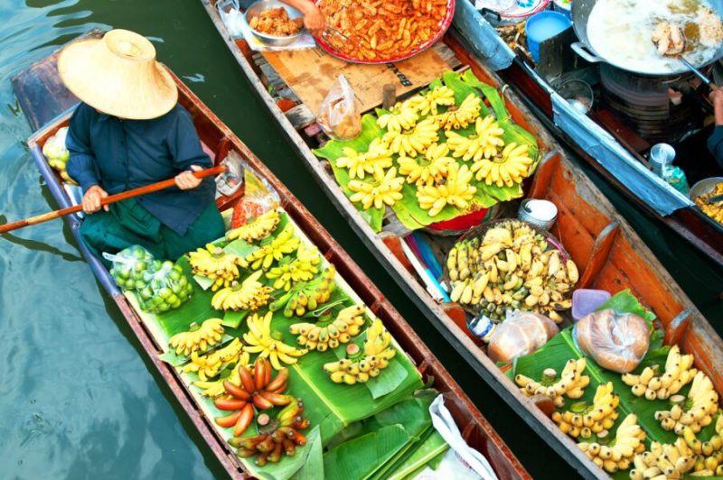 viajes tailandia, bangkok, mercado flotante